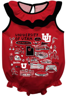 Vive La Fete Utah Utes Baby Red Impressions Ruffle Short Sleeve One Piece