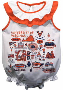 Vive La Fete Virginia Cavaliers Baby White Impressions Ruffle Short Sleeve One Piece