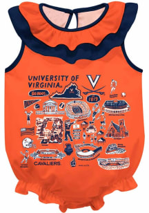 Vive La Fete Virginia Cavaliers Baby Orange Impressions Ruffle Short Sleeve One Piece
