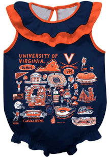 Vive La Fete Virginia Cavaliers Baby Navy Blue Impressions Ruffle Short Sleeve One Piece