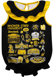 Vive La Fete Wichita State Shockers Baby Black Impressions Ruffle Short Sleeve One Piece