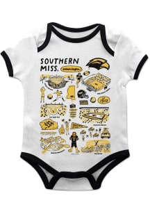 Vive La Fete Southern Mississippi Golden Eagles Baby White Impressions Short Sleeve One Piece