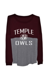 Temple Owls Juniors Maroon Sideline Jersey LS Tee