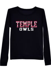Temple Owls Juniors Black Glam Patch Crew Sweatshirt