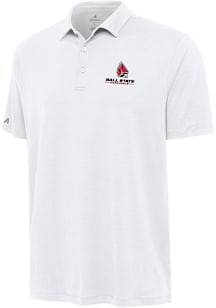 Antigua Ball State Cardinals Mens White Reprocess Recycled Short Sleeve Polo
