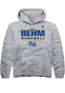 Nolan Behm Rally Youth Grey Pitt Panthers NIL Stacked Box Long Sleeve Player Hoodie