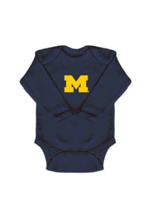 Michigan Wolverines Baby Navy Blue Logo Long Sleeve One Piece