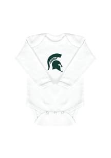 Michigan State Spartans Baby White Logo Long Sleeve One Piece