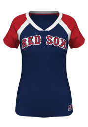 Majestic Boston Red Sox Womens Navy Blue Forged Classic Synthetic V-Neck T-Shirt
