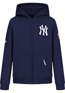 Pro Standard New York Yankees Boys Navy Blue Classic Chenille Long Sleeve Full Zip Hooded Sweatshi..