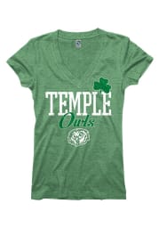 Temple Owls Juniors Green Glitter Rock V-Neck T-Shirt