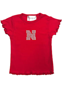 Nebraska Cornhuskers Girls Cardinal Lettuce Edge Short Sleeve Fashion T-Shirt