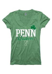 Pennsylvania Quakers Juniors Green Glitter Rock V-Neck T-Shirt