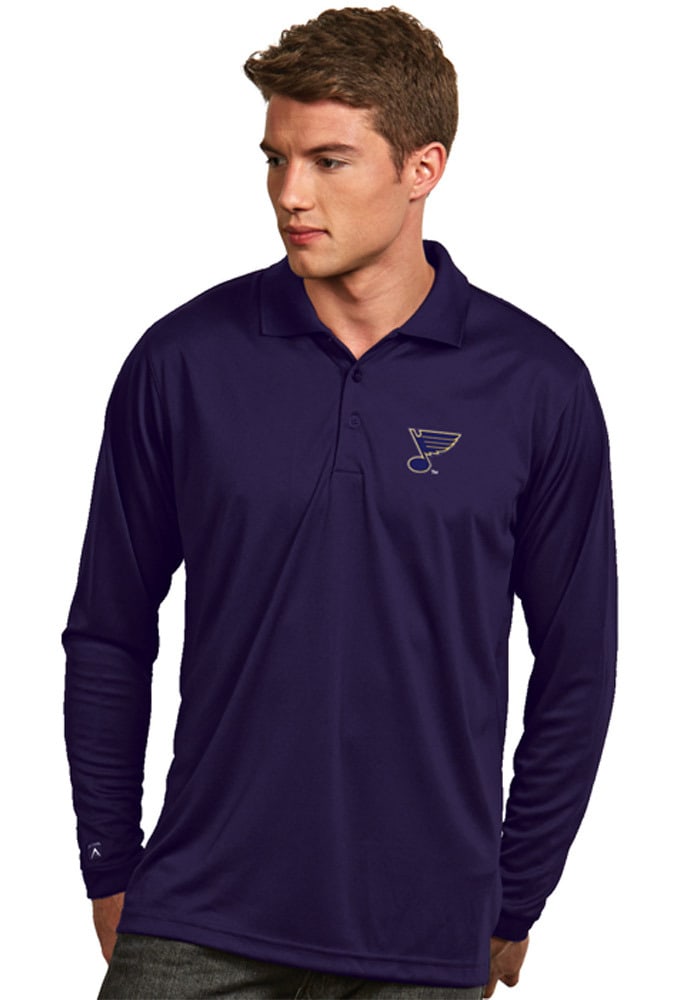 Antigua St Louis Blues Mens Navy Blue Exceed Long Sleeve Polo Shirt