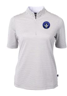 Cutter and Buck Montreal Impact Womens Grey Virtue Eco Pique Stripe Short Sleeve Polo Shirt