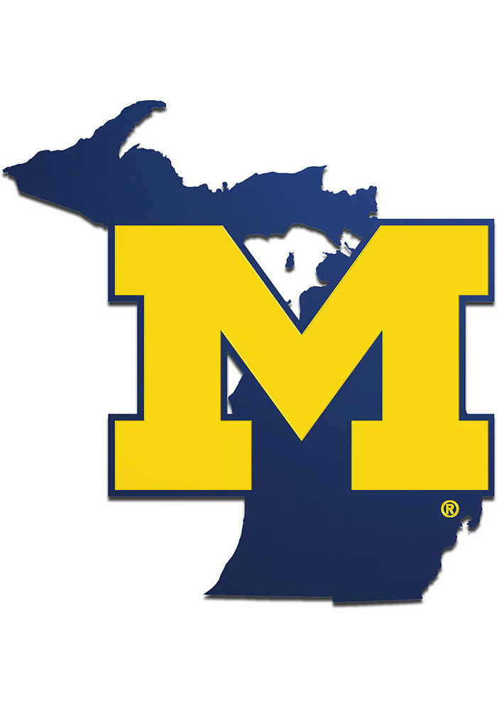 Michigan Wolverines Laser Cut Metallic State Shape Car Emblem - Navy Blue