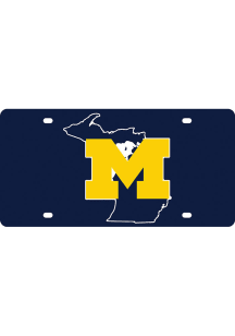 Michigan Wolverines Navy Blue  State Shape Team Color License Plate