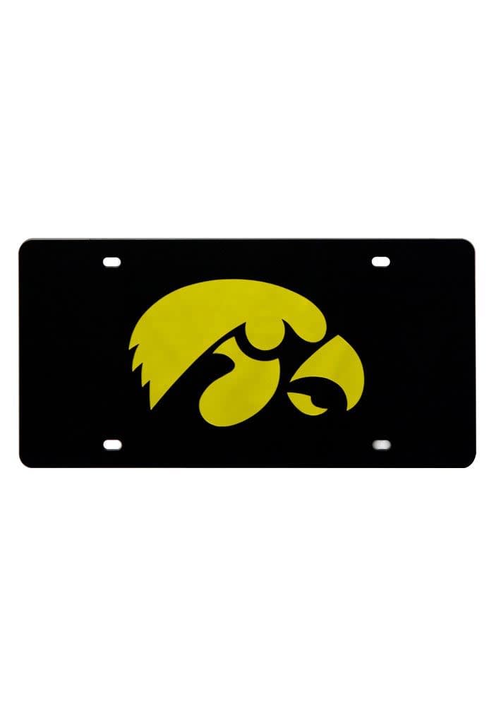 BLACK Iowa Hawkeyes Black Mascot Logo License Plate