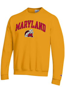 Mens Maryland Terrapins Gold Champion Vintage Arch Mascot Crew Sweatshirt