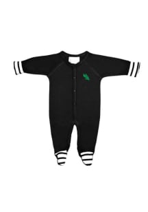 North Texas Mean Green Baby Black Stripe Footed Loungewear One Piece Pajamas