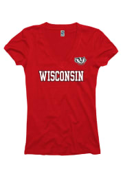 Wisconsin Badgers Juniors Red Straightaway V-Neck T-Shirt