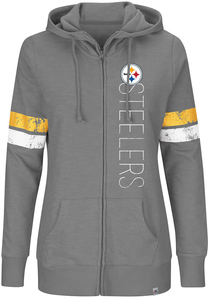 Pittsburgh Steelers Womens Grey Athletic Tradition Long Sleeve Full Zip Jacket