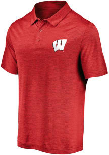 Mens Red Wisconsin Badgers Striated Short Sleeve Polo Shirt
