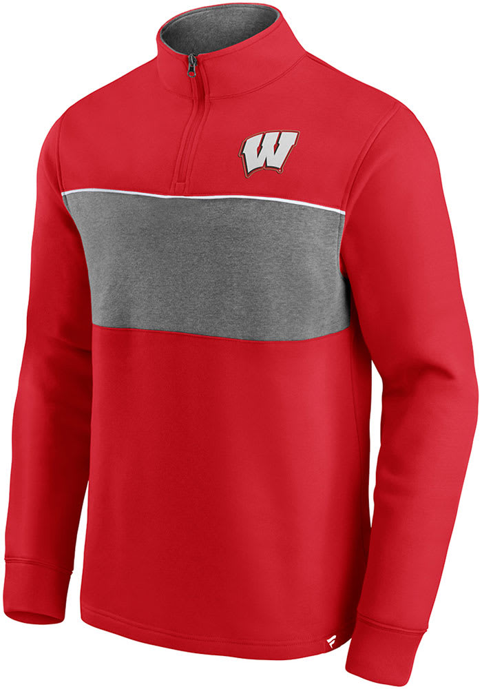 Wisconsin Badgers Mens Red Primary Long Sleeve 1/4 Zip Pullover