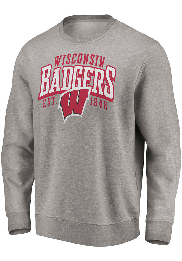 Wisconsin Badgers Mens Grey Defensive Leader Long Sleeve Crew Sweatshirt
