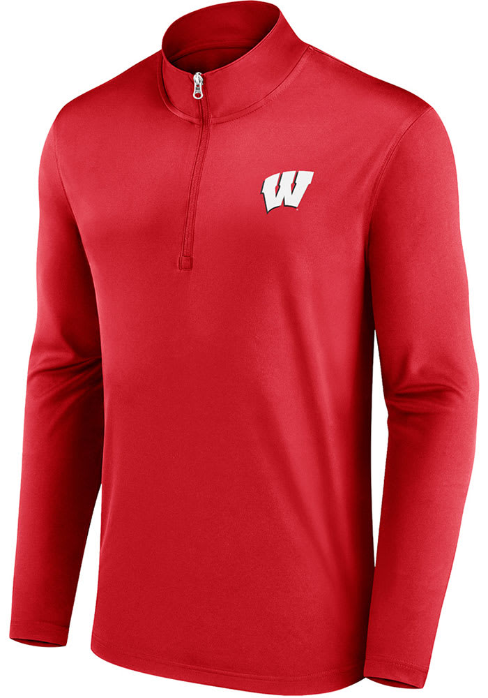 Wisconsin Badgers Mens Red Team Poly Long Sleeve 1/4 Zip Pullover