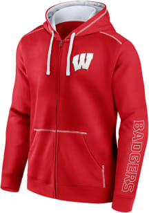 Mens Red Wisconsin Badgers Blocked Fleece Long Sleeve Full Zip Jacket