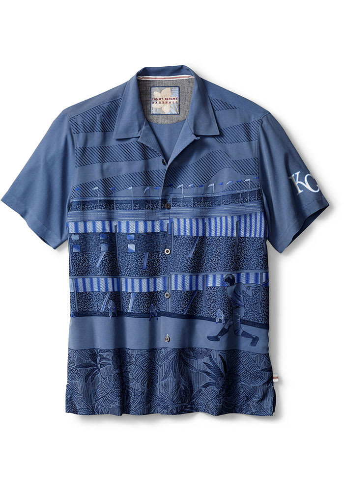 Tommy Bahama Kansas City Royals Mens Blue Island Stadium Short Sleeve Dress Shirt