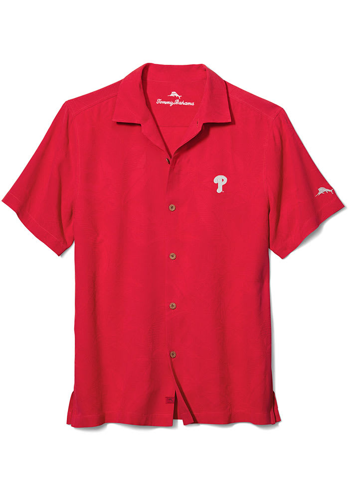 Tommy Bahama Philadelphia Phillies Mens Red Al Fresco Jacquard Short Sleeve Dress Shirt