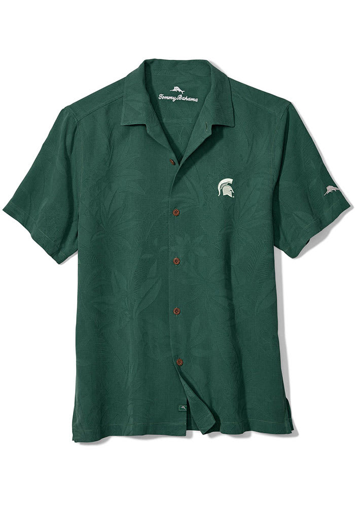 Tommy Bahama Michigan State Spartans Mens Green Al Fresco Short Sleeve Dress Shirt