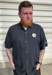 Tommy Bahama Pittsburgh Steelers Mens Black Al Fresco Short Sleeve Dress Shirt