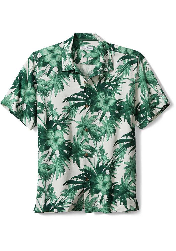 Tommy Bahama Michigan State Spartans Mens Green Hisbiscus Short Sleeve Dress Shirt