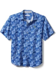 Tommy Bahama Kansas Jayhawks Mens Blue Sport Jungle Shade Silk Camp Short Sleeve Dress Shirt