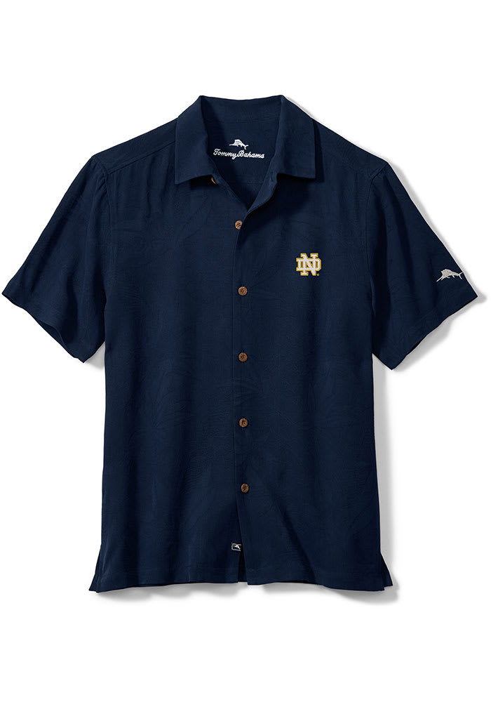 Tommy Bahama Notre Dame Fighting Irish Mens Navy Blue Sport Al Fresco Tropics Short Sleeve Dress Shirt