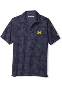 Mens Michigan Wolverines Navy Blue Tommy Bahama Sport Palmetto Palms Short Sleeve Polo Shirt