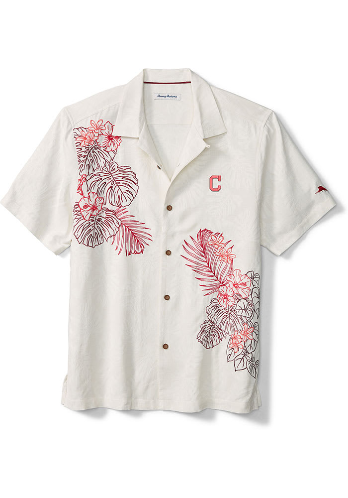 Tommy Bahama Cleveland Indians Mens White Sport La Playa Luau Camp Short Sleeve Dress Shirt
