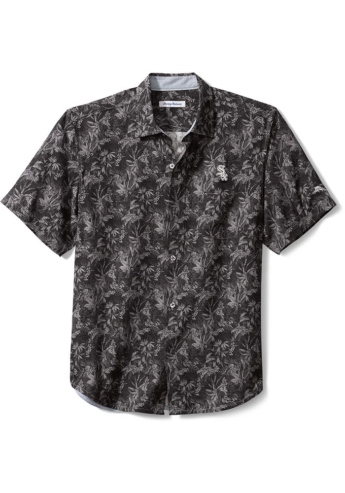 Tommy Bahama Chicago White Sox Mens Black Jungle Shade Camp Short Sleeve Dress Shirt