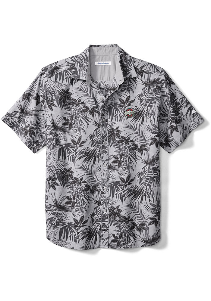 Tommy Bahama Ohio State Buckeyes Mens Black Reign Forest Fronds Short Sleeve Dress Shirt
