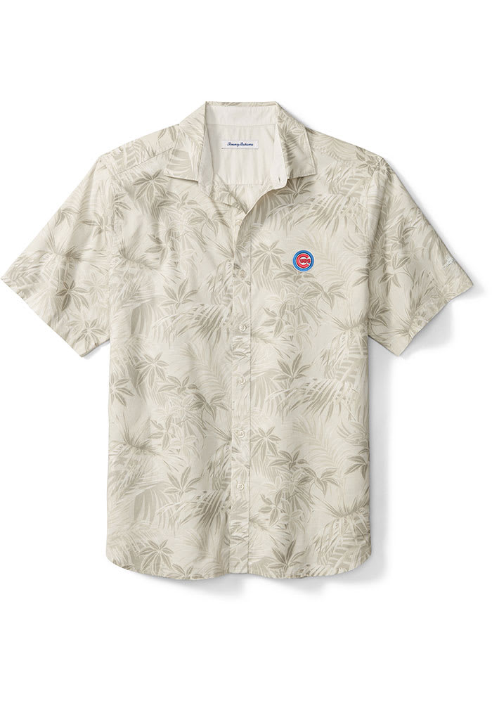 Tommy Bahama Chicago Cubs Mens Oatmeal Reign Forest Fronds Short Sleeve Dress Shirt