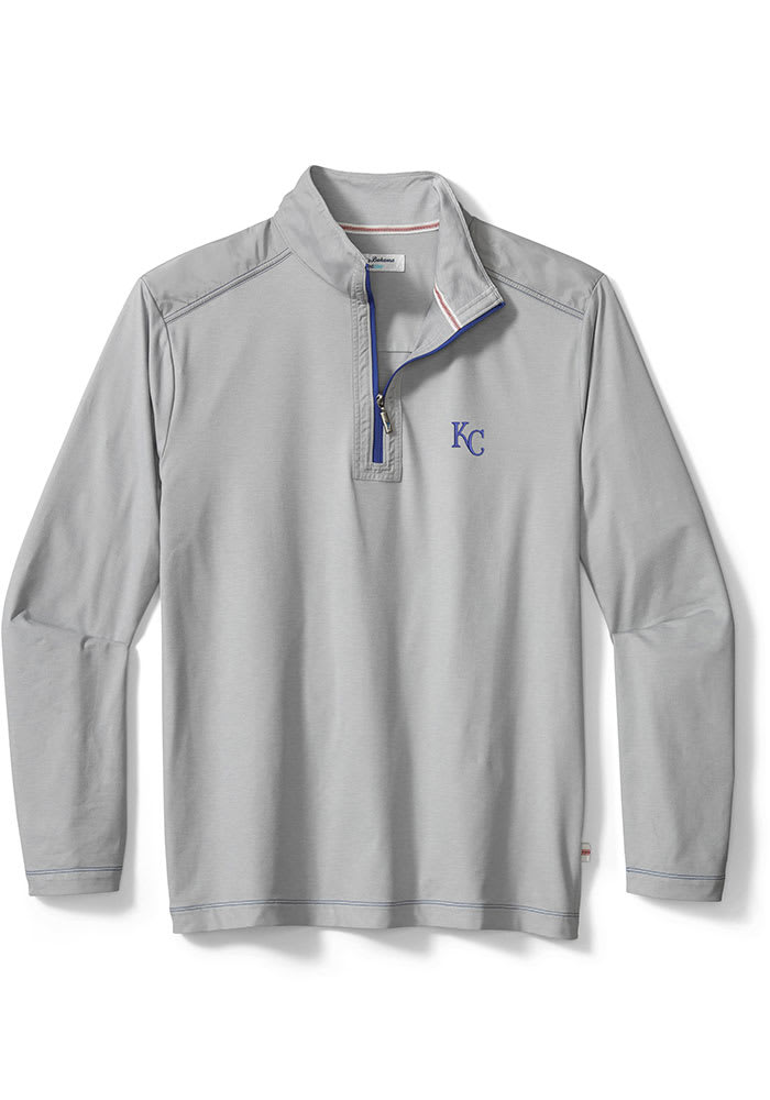 Tommy Bahama Kansas City Royals Mens Grey Sport On Deck Long Sleeve 1/4 Zip Pullover