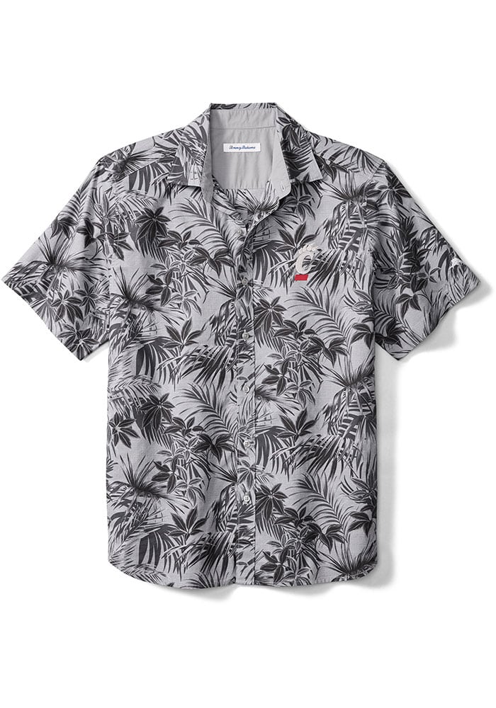 Tommy Bahama Cincinnati Bearcats Mens Black Sport Printed Reign Forest Fronds Short Sleeve Dress Shirt