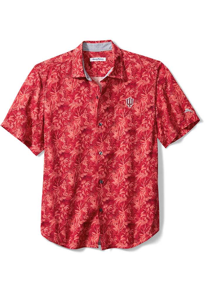 Tommy Bahama Indiana Hoosiers Mens Red Sport Jungle Shade Silk Camp Short Sleeve Dress Shirt