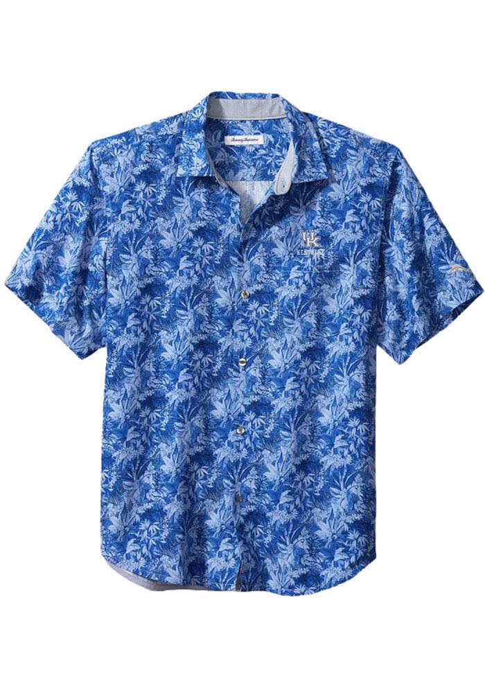 Tommy Bahama Kentucky Wildcats Mens Blue Sport Jungle Shade Silk Camp Short Sleeve Dress Shirt