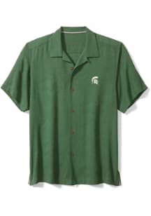 Mens Michigan State Spartans Green Tommy Bahama Sport Tropic Isles Camp Short Sleeve Dress Shirt