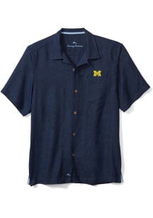 Tommy Bahama Michigan Wolverines Mens Navy Blue Sport Tropic Isles Camp Short Sleeve Dress Shirt