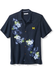 Mens Michigan Wolverines Navy Blue Tommy Bahama Sport Azule Oasis Short Sleeve Dress Shirt